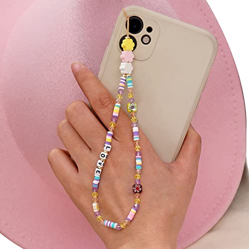 Herbests Handykette Perlen Handyanhänger Böhmische Bunte Perlen Telefon Kette Strap Acryl Lächeln Stern Perlen Handy Lanyard Telefon Anhänger Universale Lanyard Handy Schmuck Hängen Chian für Frauen