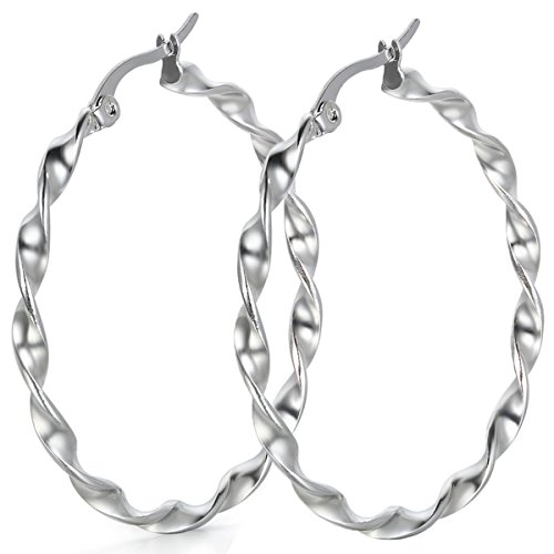 JewelryWe Schmuck Damen Ohrringe Edelstahl große verdreht Kreis Creolen Ohrstecker Ohrhänger Geschenke für Frauen Mädchen Silber 35mm