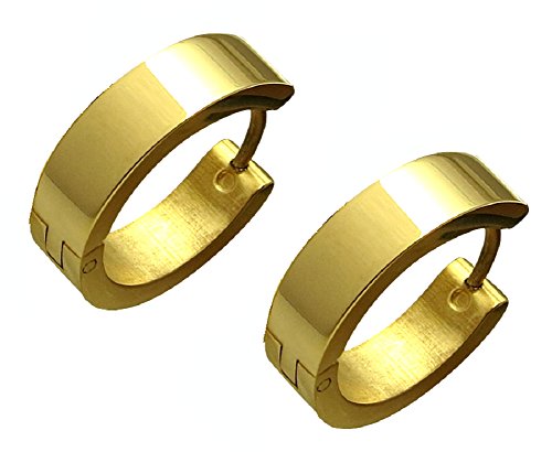 Kikuchi Damen Herren Ohrringe Titan Stäbchen Edelstahl Creolen Ohrstecker Ohrhänger Gold Glänzend 18mm ERTS006