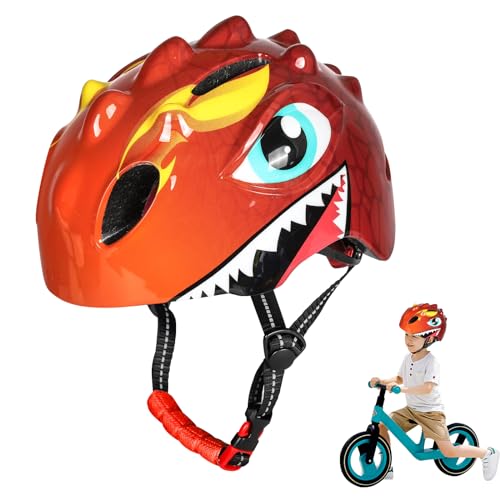 SUPGOMAX Kinder-Helm Fahrradhelm Dino Kinder Sporthelm Verstellbarer Helm Sporthelm für Fahrrad Roller Skateboard Scooter 50-54CM