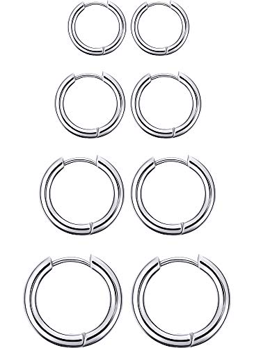 4 Paare Edelstahl Kleine Knorpel Hoop Nase Lippen Ringe für Männer und 8 mm 10 mm 12 mm 14 mm Stahlfarbe