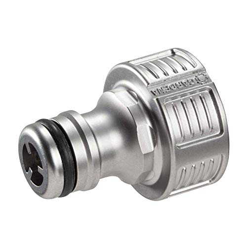 Gardena Premium Hahnverbinder 21 G 1 2 Adapter für Wasserhähne wertiges Metall spritzfreier Wasserfluss frostsicher verpackt 18240 Silber