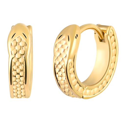 INFINIONLY Herren Edelstahl Ohrringe Kreative Schlangen Creolen Ohrhänger für Dame Teenager Fashion Mode Piercing Ohrstecker mit Eingravierter Blume Gold