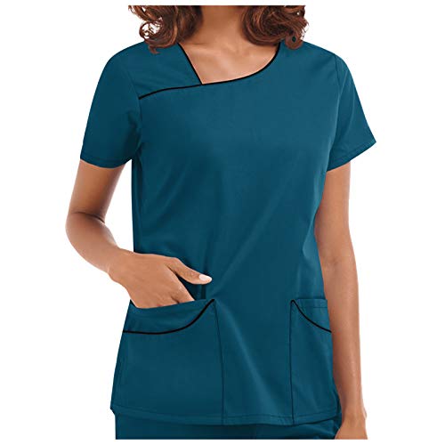 Frauenpflege Arbeiter Bluse Tops Kurzarm V-Ausschnitt T-Shirt mit Tasche Gesundheitspflege Uniform Schutzkleidung Halten Sie sich sicher