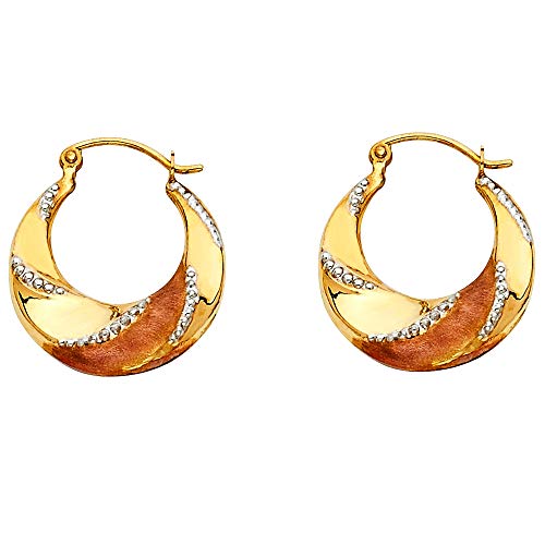 14 Karat Gelbgold Weißgold und Rotgold ausgefallene hohle Creolen 18 x 20 mm Schmuckgeschenk für Frauen Metall