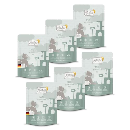 MjAMjAM - Premium Nassfutter für Katzen - Quetschie Insekt mit vorzüglichem Kalb 300g 6er Pack 6 x 300g naturbelassen mit extra viel Fleisch