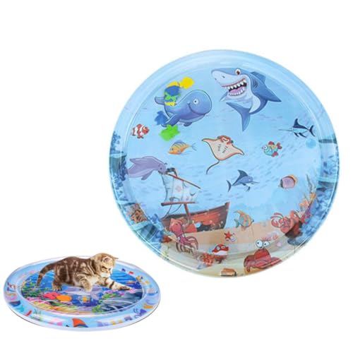 GUSHE Wassersensorische Spielmatte für Haustiere Wassermatte Katze Verdickte Wasserspielmatte Katze Wassersensor-Spielmatte mit Fisch Kühl und Bequem Wassermatte für Baby und Haustiere 100cm