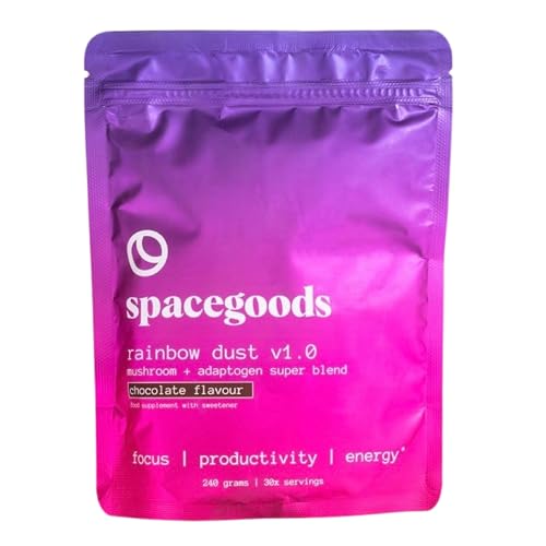 Spacegoods - Rainbow Dust v1.0 - Schokoladenaroma Löwenmähne Pilz Pulver - Energy-Drink-Superfood Kaffeealternative - mit Chaga Cordyceps Maca-Wurzel Ashwagandha - Vegan - 30 Portionen 240g