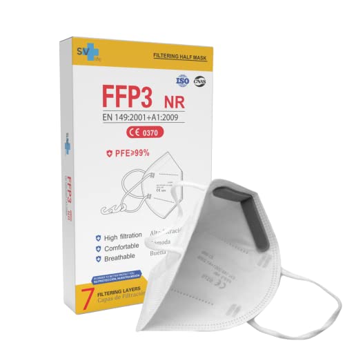 20 st. FFP3 Maske mit 7 Schichten CE-geprüfte Hoher Filtration 99% Einzeln verpackt nicht Wiederverwendbar Erwachsenengröße ohne Ventil farbe Weiß