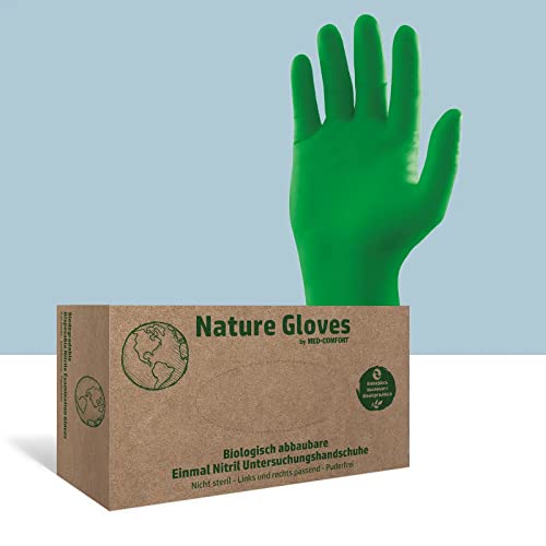 AMPri Biologisch abbaubare Nitrilhandschuhe grün 100 Stück Box Größe XL puderfrei Nature Gloves by Med-Comfort Nitril Einmalhandschuhe Einweghandschuhe in den Größen XS S M L XL