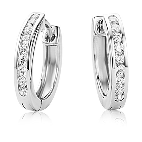 Miore Damen Elegante Ring Creolen aus 925 Sterling Silber 18 farblosen Zirkonia Steinen Damenschmuck