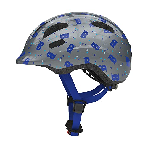 ABUS Kinderhelm Smiley 2.1 - Fahrradhelm mit Rücklicht - für Mädchen und Jungs - Silber mit Masken-Muster Größe M