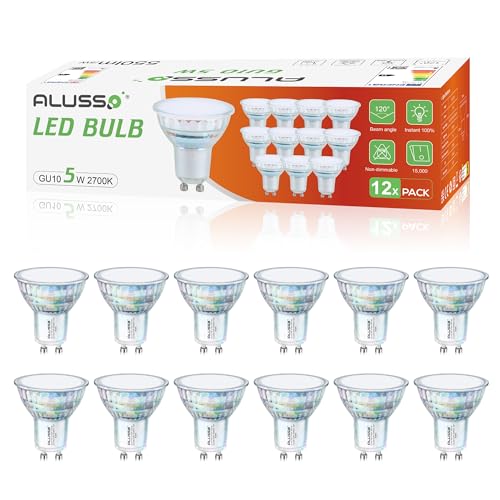 ALUSSO Warmweiss 2700K 12er Pack 5W 550lm Classic Ersetzt 70W Halogen Abstrahlwinkel 120 Spot Nicht Reflektorlampen