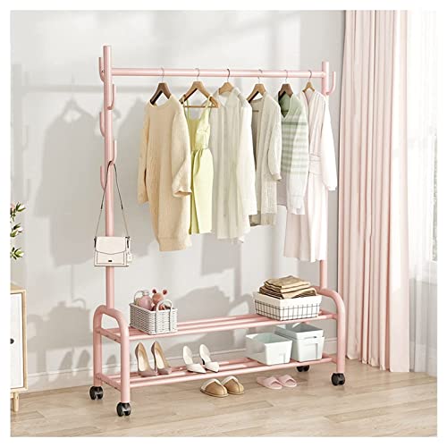 AITEKODVG Garderobe Multifunktionale ordentliche Schiene strapazierfähiger Kleiderständer mit seitlichen Haken und Schuhregal Haushaltsschrank-Organizer für Wohnzimmer Schlafzimmer Rosa 120 cm