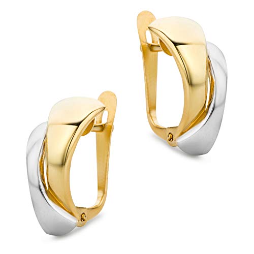 Orovi Damen Ohrringe Bicolor Gelbgold und Weißgold Creolen gekreuzt 14 Karat 585 Gold