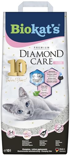 Biokat s Diamond Care Fresh Katzenstreu Babypuder Duft   Feine Klumpstreu aus Bentonit Aktivkohle und Aloe Vera   1 Sack 1x 10 L