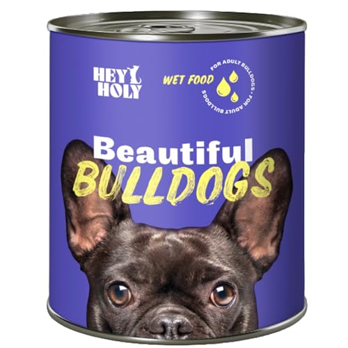 HEY HOLY Beautiful Bulldoggs Nassfutter High-Meat Premium Nassfutter für ausgewachsene Hunde mit 40% Lachs 6X 750g