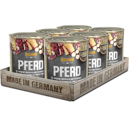 BELCANDO Nassfutter für Hunde Pferd mit Kartoffel 6X 800g Dose Hundefutter nass für alle Rassen Made in Germany