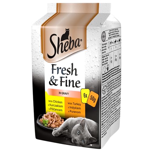 Sheba Fresh Fine Sachet Nassfutter für Katzen in Sauce mit Huhn und Truthahn 36 Portionsbeutel 6 x 6 x 50 g