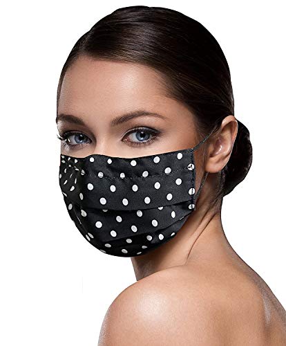 10x Set Unisex schwarze Stoffmasken Mundschutz Maske Mund Nasen Schutzmaske schwarze Mund und Nasenschutz Maske waschbar m. NASENBÜGEL SCHWARZ weiß gepunktet