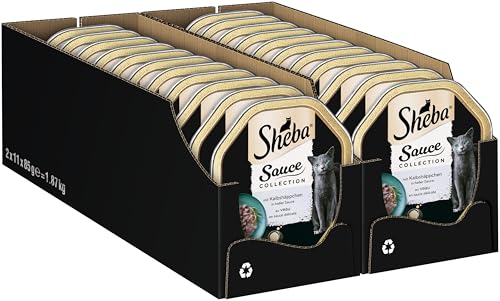 SHEBA Schale Nassfutter für Katzen Sauce Collection mit Kalbshäppchen in heller Sauce 2 x 11 x 85g