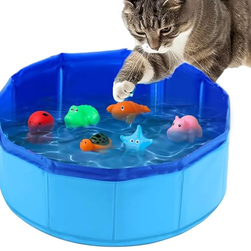 Katzen-Wassermatte Katzenpool-Spielzeug mit Fisch-Wasser-Katzenspielzeug Schwimmbad aus Kunststoff tragbares Katzenpool-Spielzeug Katzen-Wasserspielmatte für Indoor-Katzen Katzenwasser-Pad