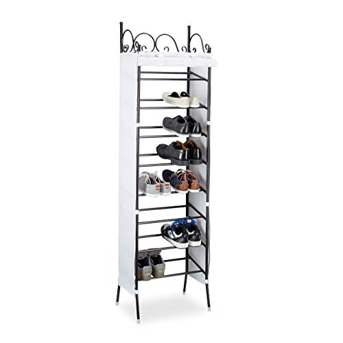 Relaxdays Metall Schuhregal COUNTRY 174 x 48 x 29 cm HxBxT 8 Ablagen für 20 Paar Schuhe Stoffschrank schwarz-weiß