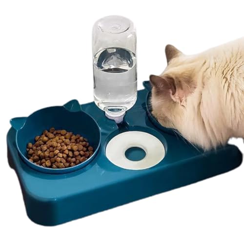 Kippbare Dreifach-Futterstation für Haustiere mit automatischem Wasserspender wiederverwendbar und rutschfest ideal für Katzen und Welpen