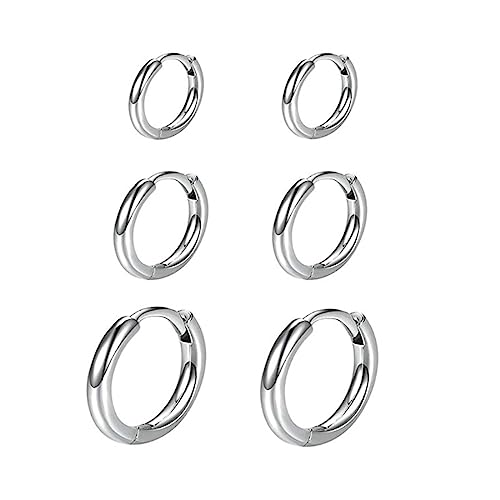 PLABBDPL 3 Paare Edelstahl Creolen Ohrringe Kleine Knorpel Hoop Ohrringe Nase Lippen Ringe Silber Klein Ohrringe Set Schlafen Ohrringe für Männer und Damen