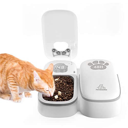 PeTnessGo Automatischer Futterspender 2 Mahlzeiten Automatischer Nassfutter Katzenfutterautomat mit Timer 48 Stunden manipulationssicheres Design