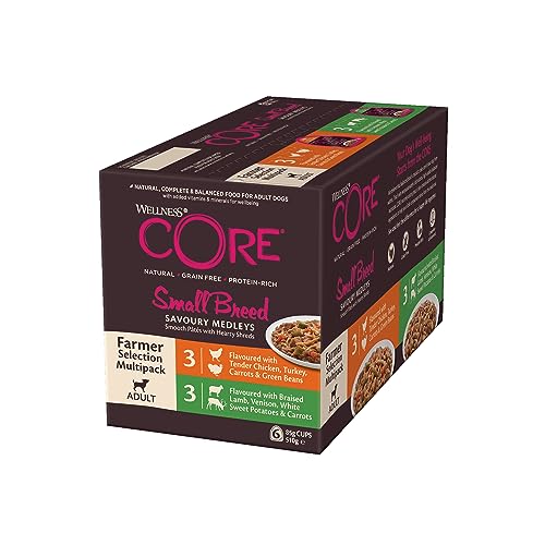 Wellness CORE Small Breed Savoury Medleys Hundefutter nass für kleine Hunde Farmer Selection Mix 6 x 85 g ohne Zuckerzusatz getreidefrei mit hohem Fleischanteil