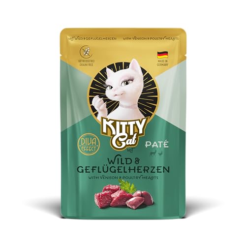 KITTY Cat Pat Wild Geflügelherzen 6 x 85 g Nassfutter für Katzen getreidefreies Katzenfutter mit Taurin Lachsöl und Grünlippmuschel Alleinfuttermittel mit hohem Fleischanteil Made in Germany