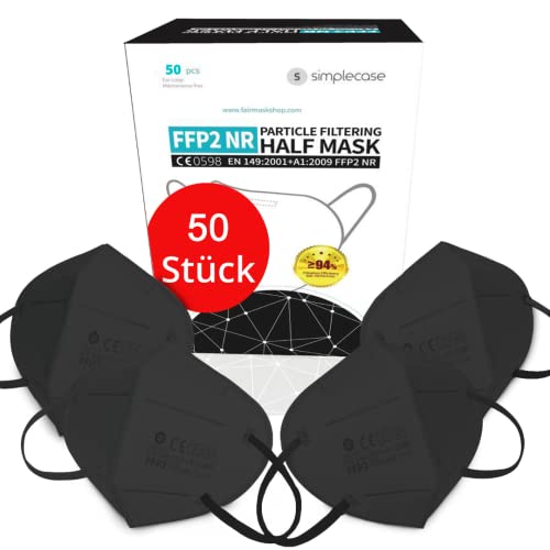 Simplecase 50 Stück FFP2 Maske Zertifiziert von offiziell benannter Stelle 0598 Atemschutzmaske Partikelfiltermaske