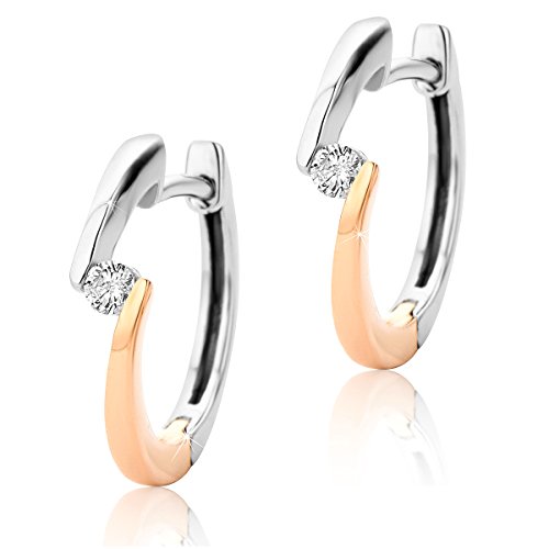 Orovi Damen Diamant Creolen Ohrringe 9 Karat 375 Zweifarb Weißgold und Rosegold Ohr-Schmuck Brillianten 0.08ct