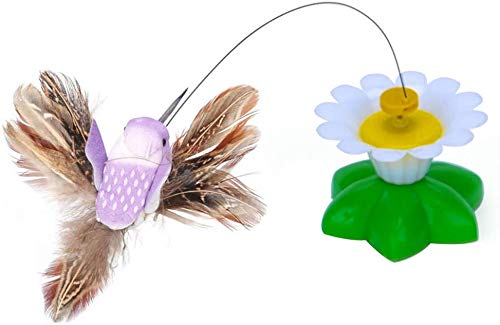 LINSUNG Interaktives elektrisches drehendes Schmetterlingsblumenstahldrahtkatzenteaser-Fliegenjagd-Haustierspielzeug Butterfly Random Color