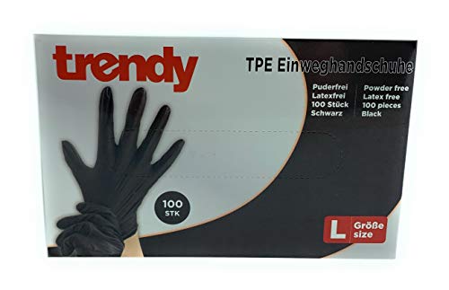 MC-Trend 100 Stück TPE Einweg Handschuhe Schwarz Einmalhandschuhe puderfrei Latexfrei in Spenderbox Large