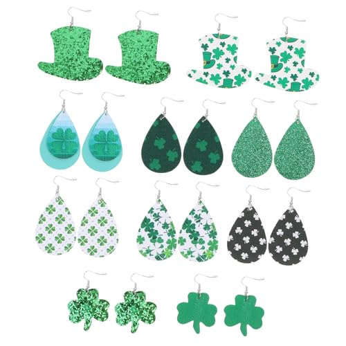 MOBUTOFU 10 Paar Ohrringe Mit Vier Kleeblättern St. Patricks Day Ohrringe Creolen Reifen Ohrhänger Patricks Day Schmuck Clip-ohrring Zurück Ohrentropfen Zum Patricks Day Green Leder