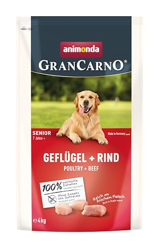 GranCarno Trockenfutter Senior Geflügel Rind 1 x 4kg Premium Futter ohne Getreide für ältere Hunde ab 7 Jahren von animonda