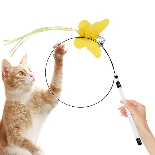 KOT-au Katzenspielzeug für Indoor-Katzen interaktives Schmetterlings-Katzenspielzeug flexibler Stahldraht Kätzchen-Angelrute mit Glocke für Spaß gelangweilte Indoor-Katzen jagen und trainieren