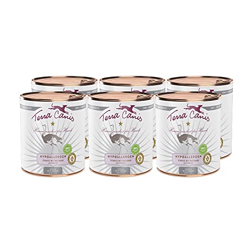 Terra Canis Hundefutter hypoallergen Nassfutter getreidefrei mit Strauß Pastinake 6 x 800 g Hypoallergenes Premium-Nassfutter für Hunde Aller Rassen mit Rohstoffen in 100% Lebensmittelqualität