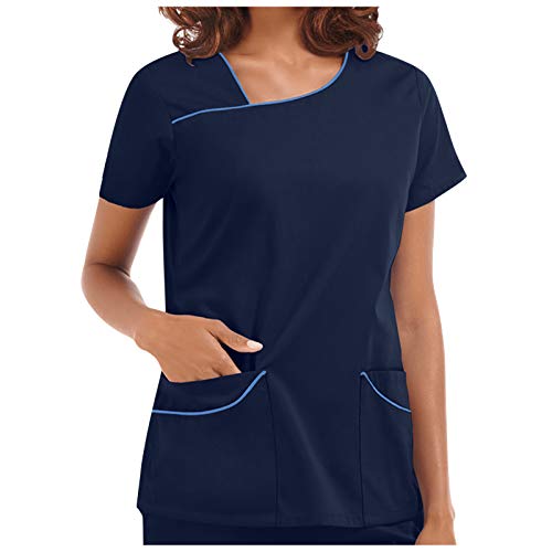 Frauenpflege Arbeiter Bluse Tops Kurzarm V-Ausschnitt T-Shirt mit Tasche Gesundheitspflege Uniform Schutzkleidung Halten Sie sich sicher