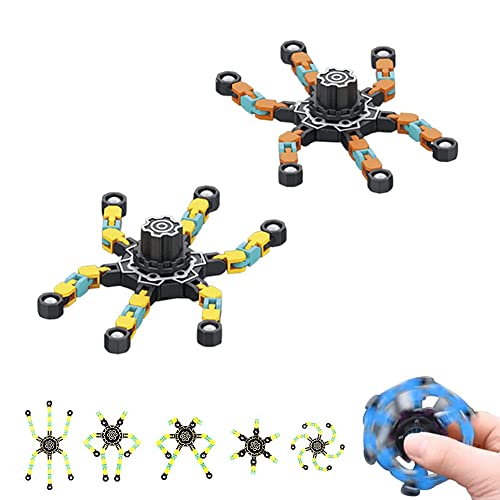 2 Verformbar und Fluoreszierende Fidget Spinners-Einheiten. Tragbarer Rotierender Roboter. Spielzeug zum Stressabbau. Geschenk für Erwachsene und Kinder. Gelb und Orange.