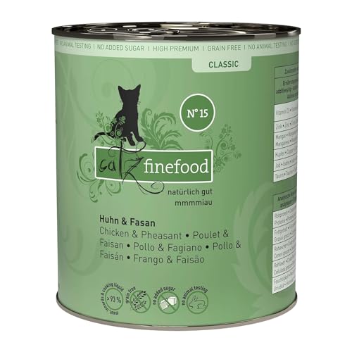 catz finefood Classic N 15 Huhn Fasan Katzenfutter nass - Gourmet Nassfutter für Ihre Katze ohne Zucker Getreide glutenfrei - mit hohem Fleischanteil Made in Germany 6 x 800g Dosen