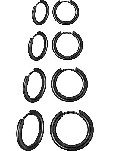4 Paare Edelstahl Kleine Knorpel Hoop Nase Lippen Ringe für Männer und 8 mm 10 mm 12 mm 14 mm Schwarz