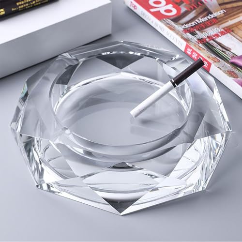 YUEMING Aschenbecher aus Glas Achteckigen Kristall Aschenbecher Abascher für Haushalt und Gastronomie Glasaschenbecher für Zigaretten Rauchwarensammler Dickem Glas Transparent-15cm