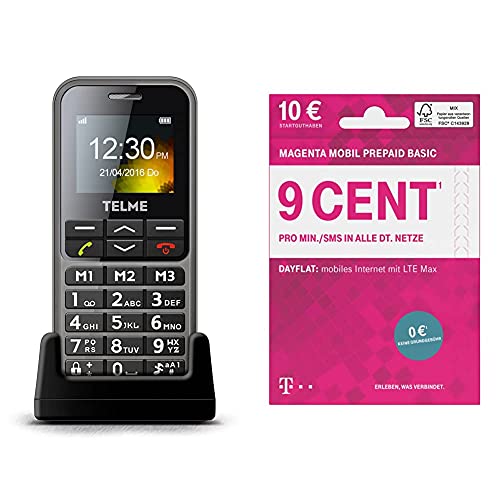TelMe C150 GroÃŸtastenhandy Notruf Funktion Bluetooth 3.0 HSP FM Radio Spacegrau Telekom MagentaMobil Basic ohne Vertragsbindung I 9 Ct pro Min SMS