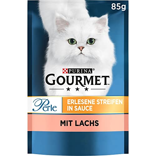 PURINA GOURMET Perle Erlesene Streifen Katzenfutter nass mit Lachs 24er Pack 24 x 85g