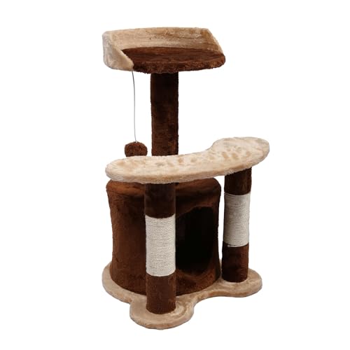 Wiltec Kratzbaum 67 cm hoch in Braun Beige Katzenkratzbaum mit Sisal Katzenbaum mit Plattform Katzenhöhle und Spielball Kletterbaum für Katzen