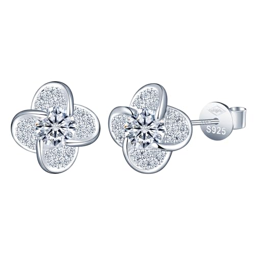 Yumilok Damen Ohrringe 925 Silber - Kleeblatt Ohrstecker Klee Ohrringe Damen 0.5 Karat Moissanit Diamant Huggie Creolen Ohrstecker Piercing Ohr Silber 925 für Damen