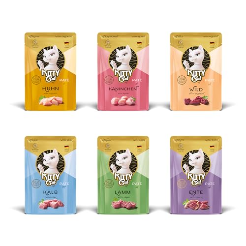 KITTY Cat Pat Mix 1 6 x 85 g Nassfutter für Katzen im Probierpaket getreidefreies Katzenfutter mit Taurin Lachsöl und Grünlippmuschel Alleinfuttermittel mit hohem Fleischanteil Made in Germany